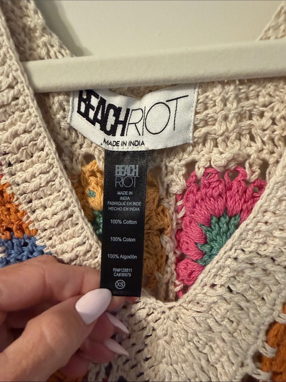 Beach Riot Crochet Maxi Swim Coverup in Cream with Pink, Blue & Orange XS NWT - Picture 2 of 6